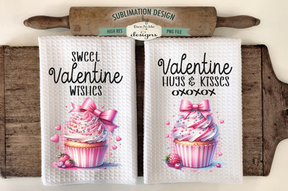 Valentine Cupcakes Hugs Kisses - Kitchen Towel Sublimation Designs