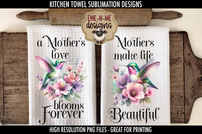 Mothers Day Hummingbird Flowers - Kitchen Towel Sublimation Designs