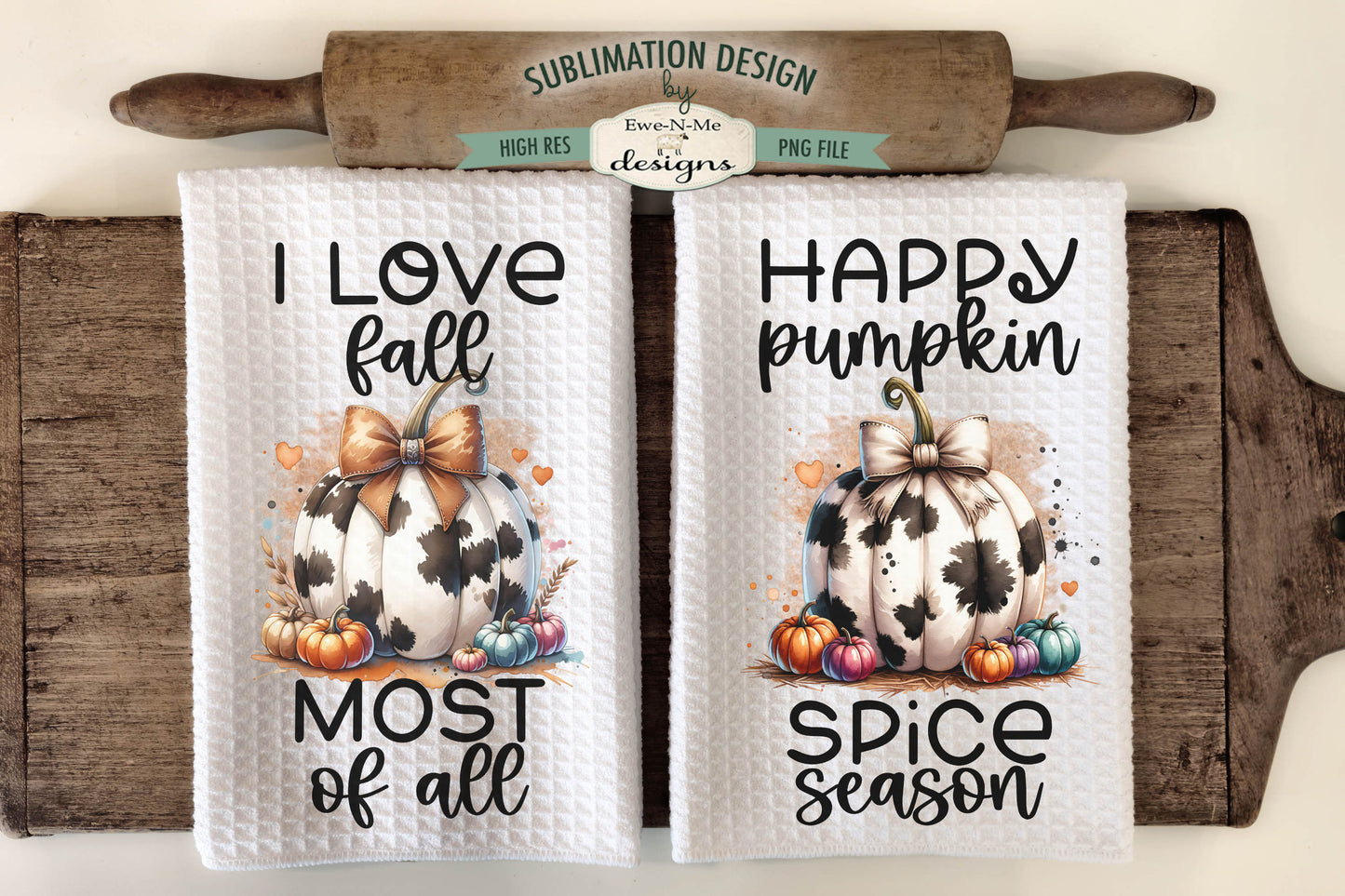 Cow Print Pumpkins - Kitchen Towel Sublimation Designs
