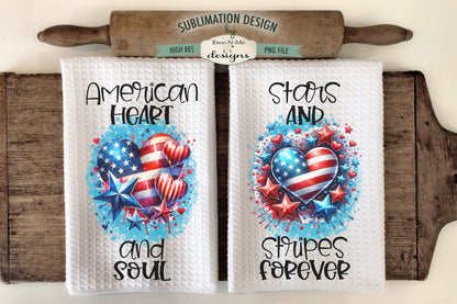 Patriotic Hearts and Stars - Kitchen Towel Sublimation Designs