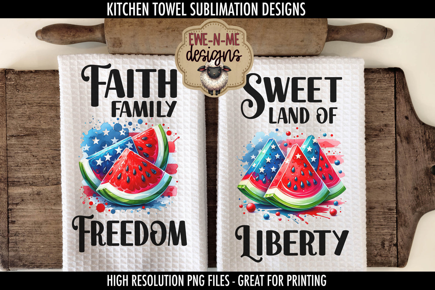 Patriotic Watermelons - Kitchen Towel Sublimation Designs