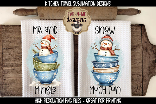 Snowman Mixing Bowls - Kitchen Towel Sublimation Designs