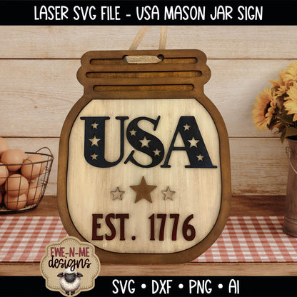 USA 1776 Mason Jar Sign | Laser Cut SVG File