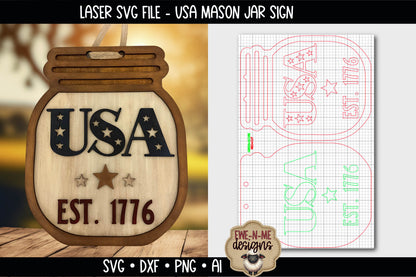 USA 1776 Mason Jar Sign | Laser Cut SVG File