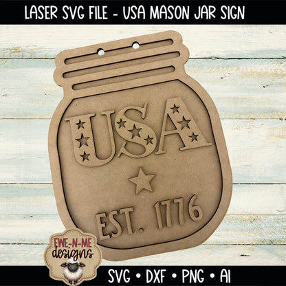 USA 1776 Mason Jar Sign | Laser Cut SVG File