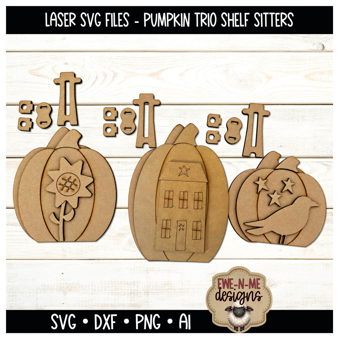 Primitive Pumpkin Shelf Sitter Trio | Laser Cut SVG Files