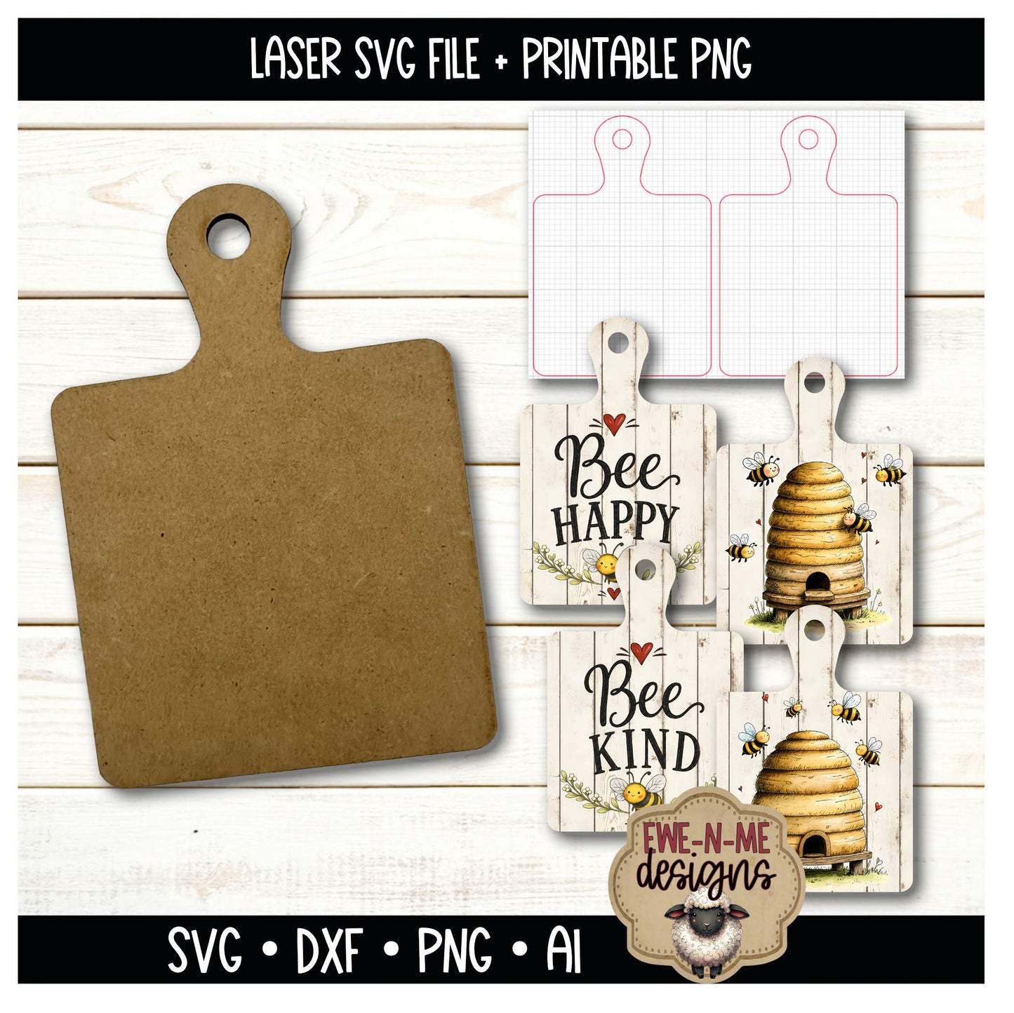 Bee Cutting Board Bundle | Laser Cut SVG File + Printable PNG Files