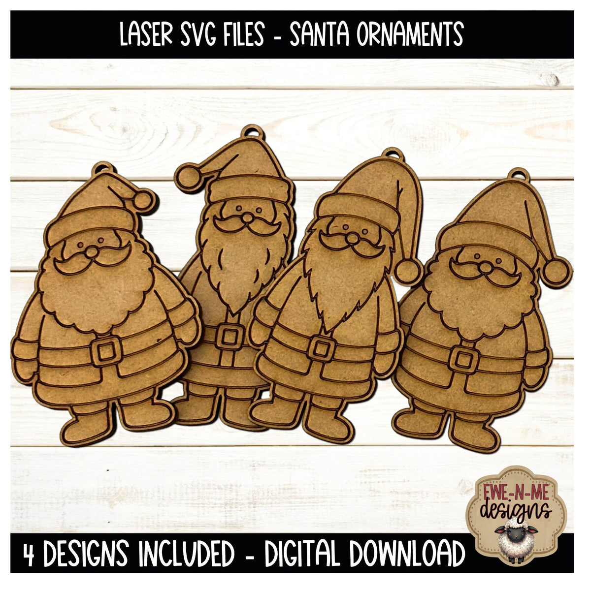 Santa Ornaments | 4 Laser Cut SVG Files