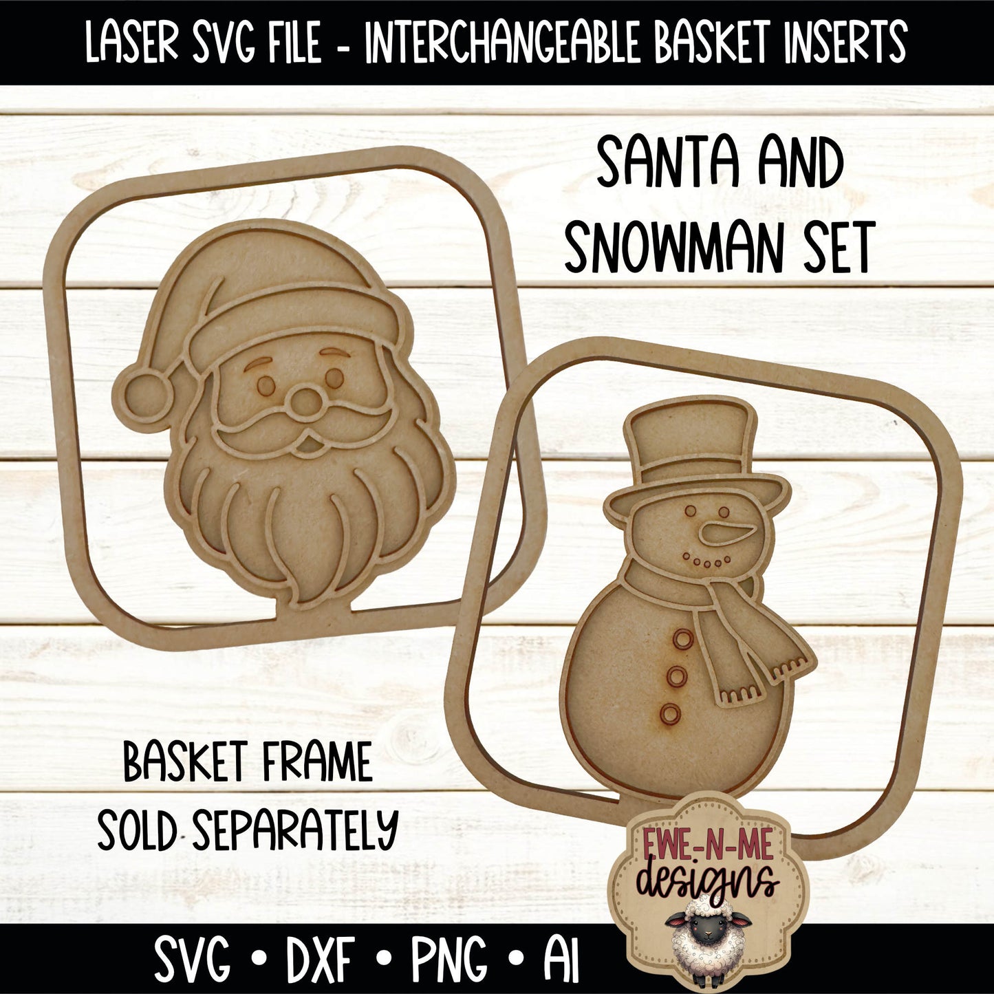 Interchangeable Tobacco Basket Inserts - Santa and Snowman | Laser Cut SVG File