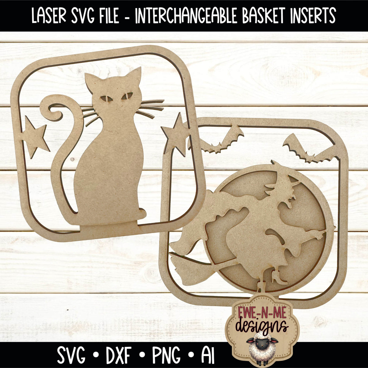Interchangeable Tobacco Basket Inserts - Halloween Witch - Black Cat | Laser Cut SVG File (Copy)