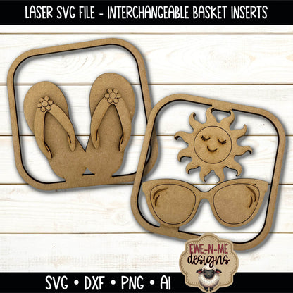 Interchangeable Tobacco Basket Inserts - Summer FlipFlops, Sunglasses | Laser Cut SVG File (Copy)