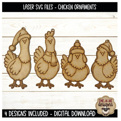 Christmas Chicken Ornaments | 4 Laser Cut SVG Files