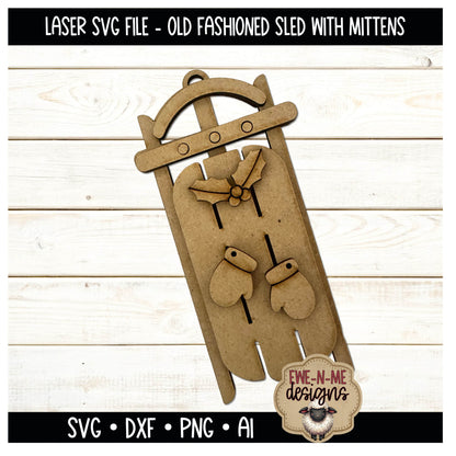Old Fashioned Sled With Mittens Ornament | Laser Cut SVG Files