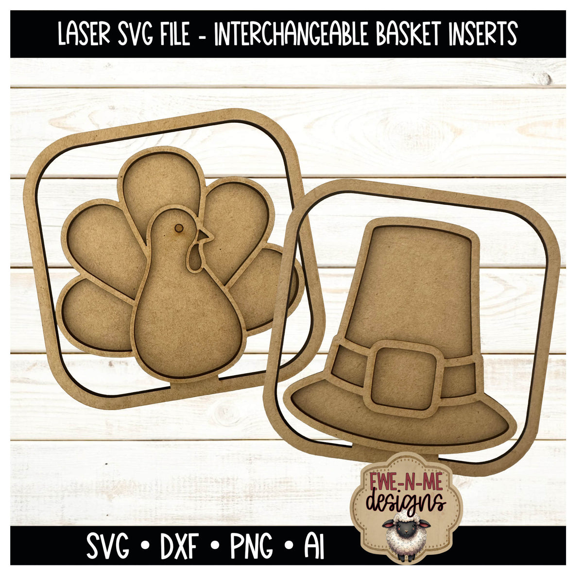 Interchangeable Tobacco Basket Inserts - Pilgrim Hat and Turkey | Laser Cut SVG Files