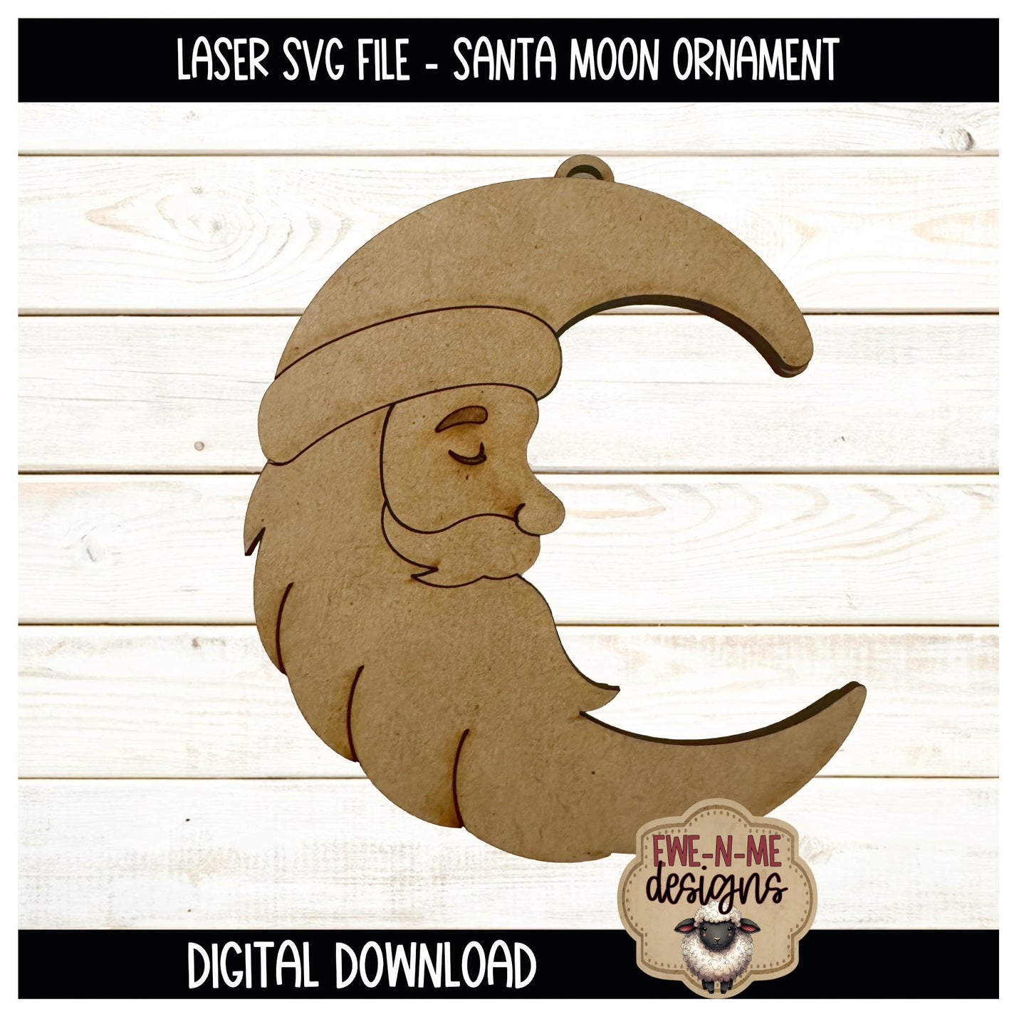 Crescent Moon Santa Ornament | Laser Cut SVG Files