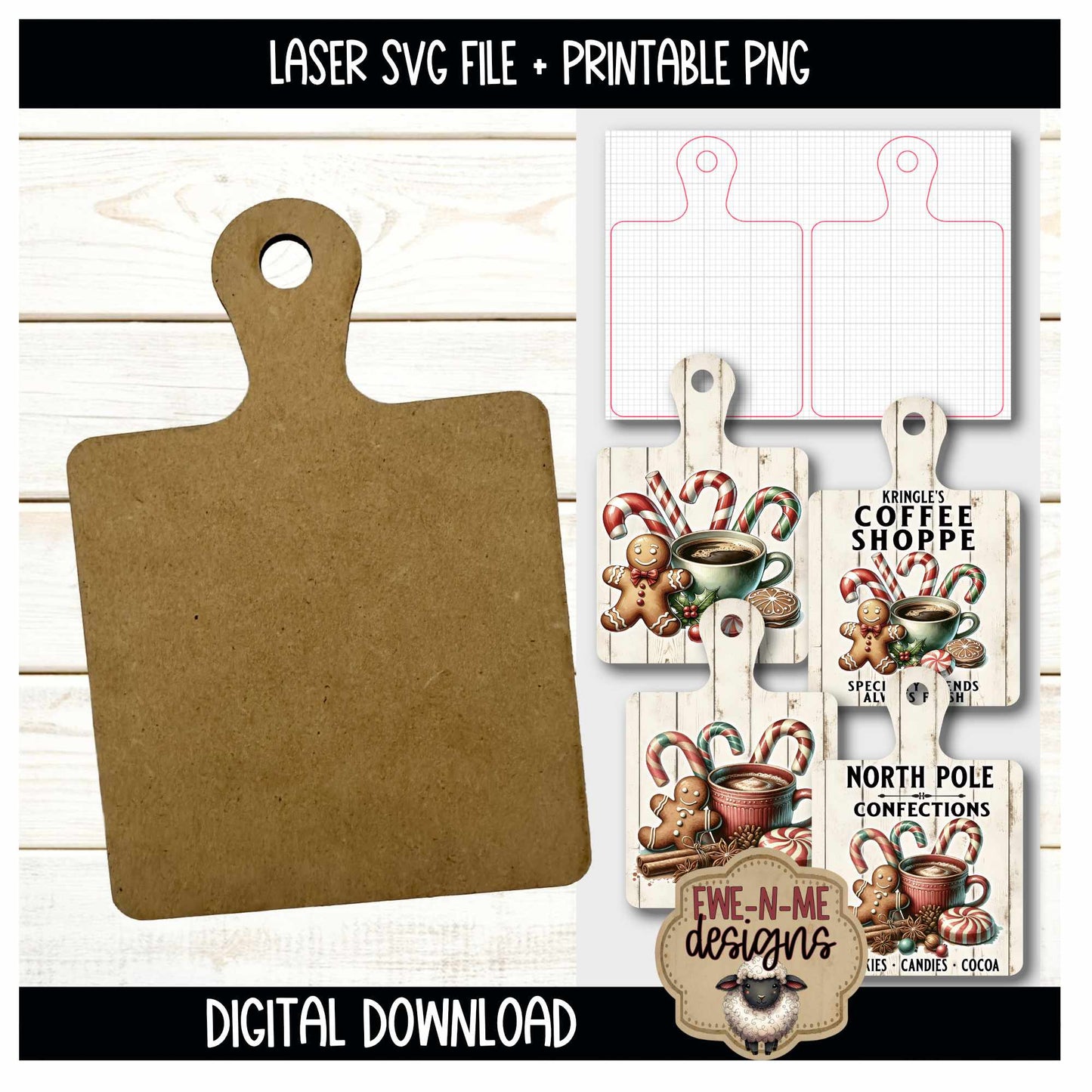 Gingerbread Christmas Cutting Board Bundle | Laser Cut SVG File + Printable PNG Files