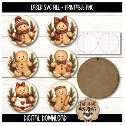 Gingerbread Ornament Bundle | Laser Cut SVG File + Printable PNG Files with Bonus Sticker Files (Copy)