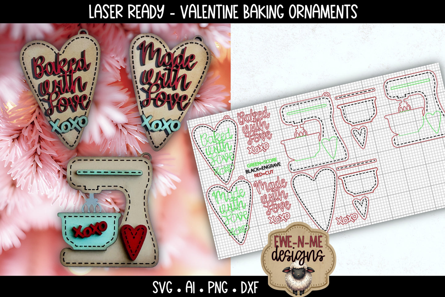 Baked With Love Stand Mixer and Ornaments | Laser Cut SVG Files