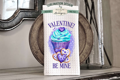 Teal Purple Valentine Cupcakes - Kitchen Towel Sublimation Designs