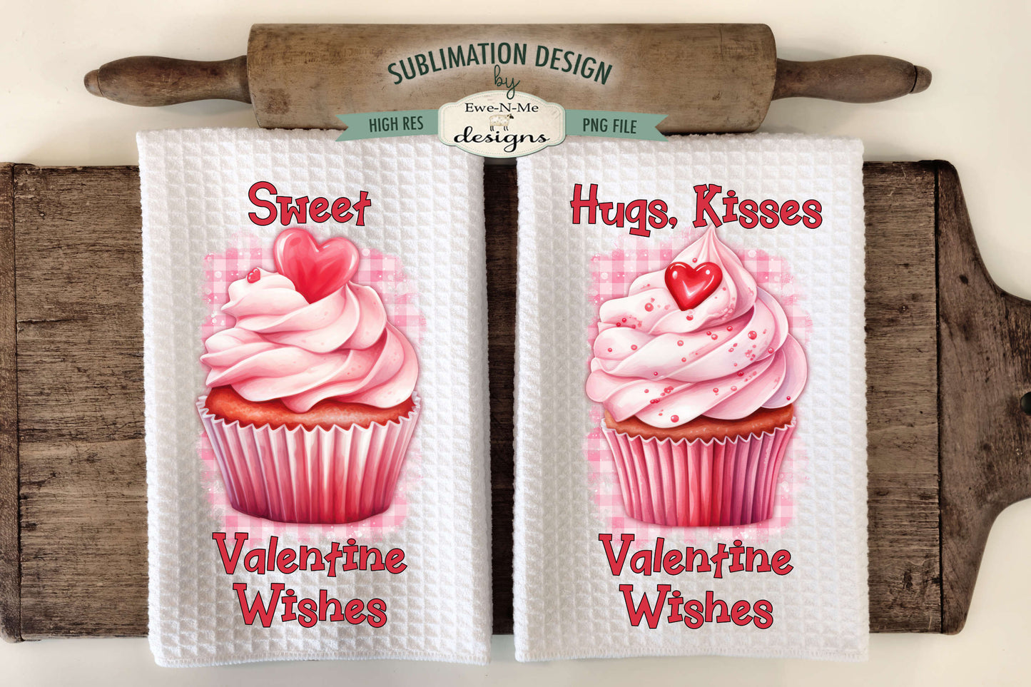 Pink Valentine Cupcakes - Kitchen Towel Sublimation Designs