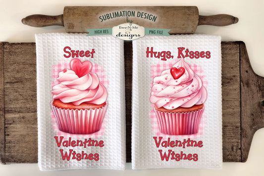 Pink Valentine Cupcakes - Kitchen Towel Sublimation Designs