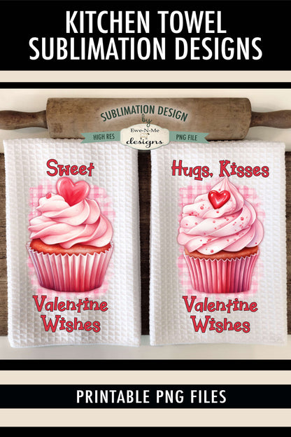 Pink Valentine Cupcakes - Kitchen Towel Sublimation Designs