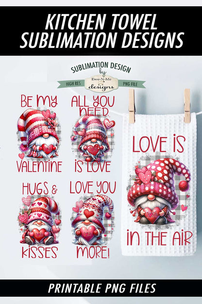 Valentine Gnome - Bundle of 5 - Kitchen Towel Sublimation Designs