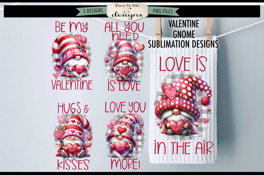 Valentine Gnome - Bundle of 5 - Kitchen Towel Sublimation Designs