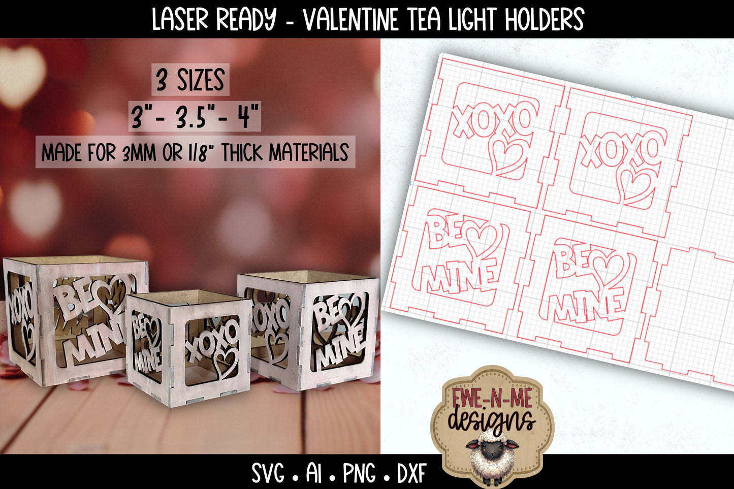 Valentine Tealight Holder - 3 Sizes | Laser Cut SVG Files