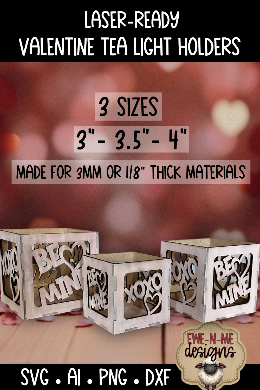 Valentine Tealight Holder - 3 Sizes | Laser Cut SVG Files