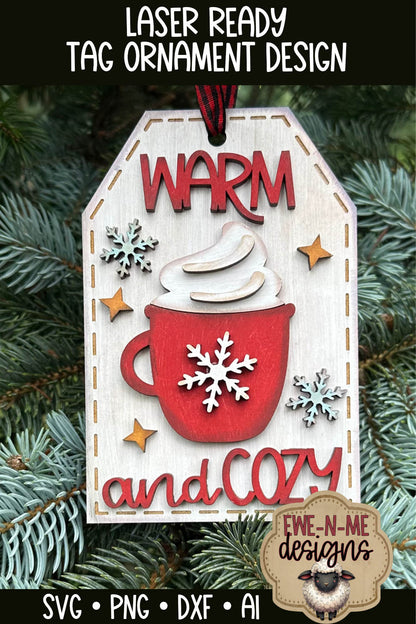 Warm Cozy Cocoa Mug Ornament Tag - Laser Cut SVG