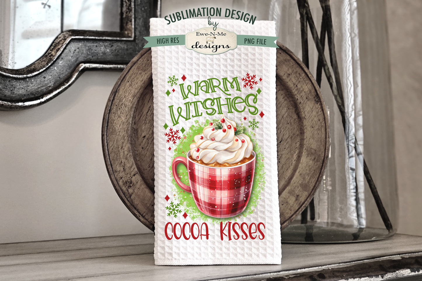 Red Plaid Hot Cocoa Mugs - Kitchen Towel Sublimation Designs