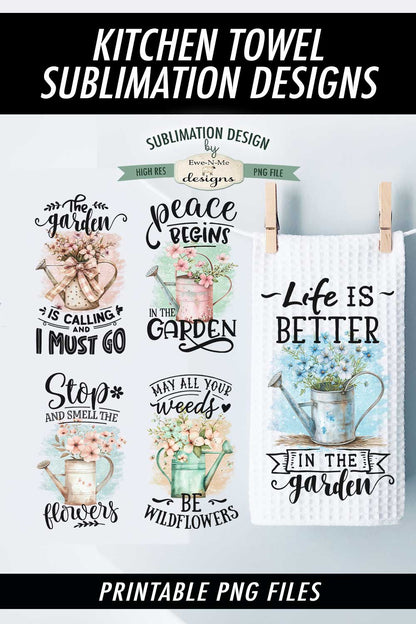 Gardening Watering Cans - Bundle of 5 - Kitchen Towel Sublimation Designs