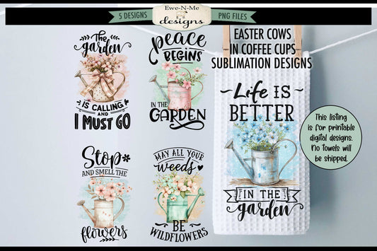 Gardening Watering Cans - Bundle of 5 - Kitchen Towel Sublimation Designs