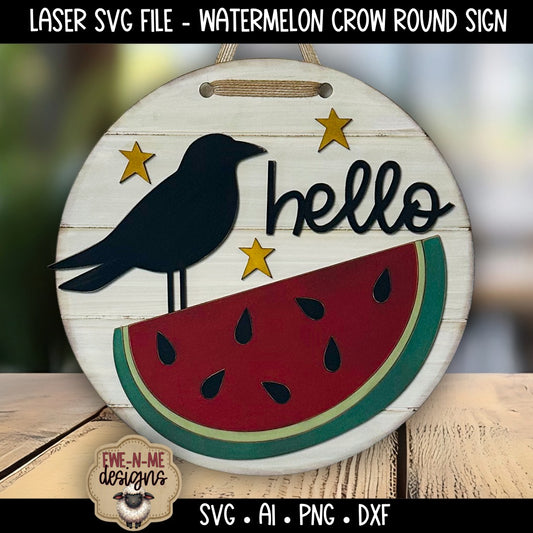 Hello Watermelon Crow Round Sign | Laser Cut SVG File