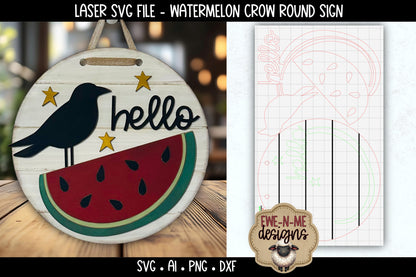 Hello Watermelon Crow Round Sign | Laser Cut SVG File
