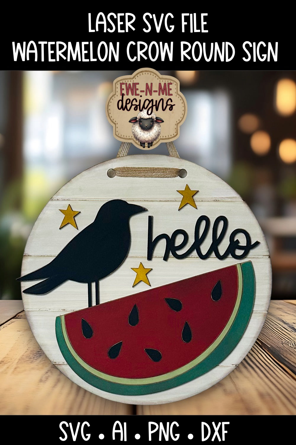 Hello Watermelon Crow Round Sign | Laser Cut SVG File