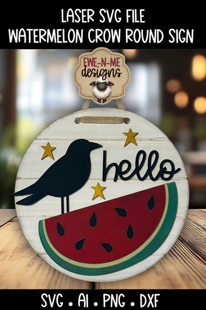Hello Watermelon Crow Round Sign | Laser Cut SVG File