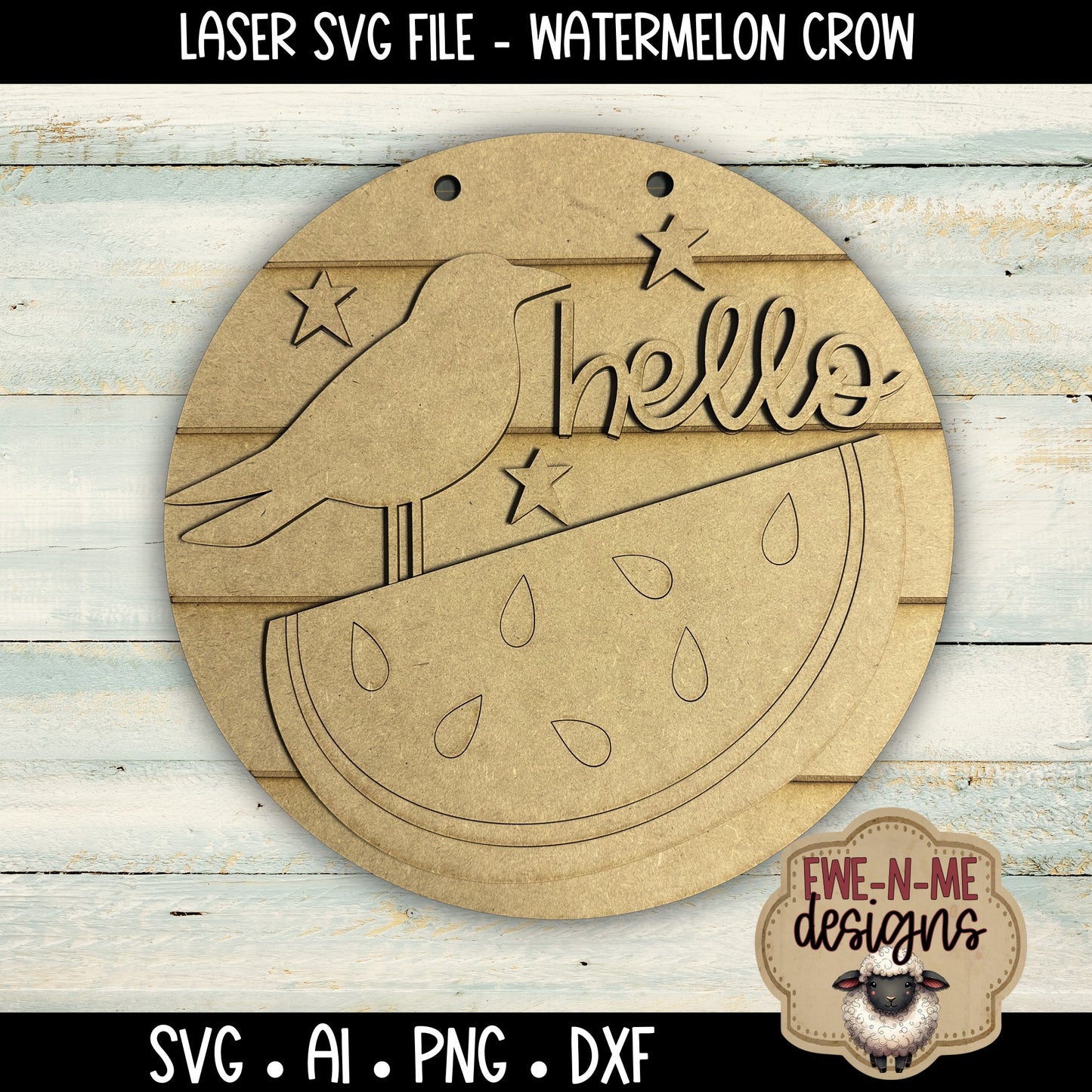 Hello Watermelon Crow Round Sign | Laser Cut SVG File
