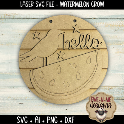 Hello Watermelon Crow Round Sign | Laser Cut SVG File