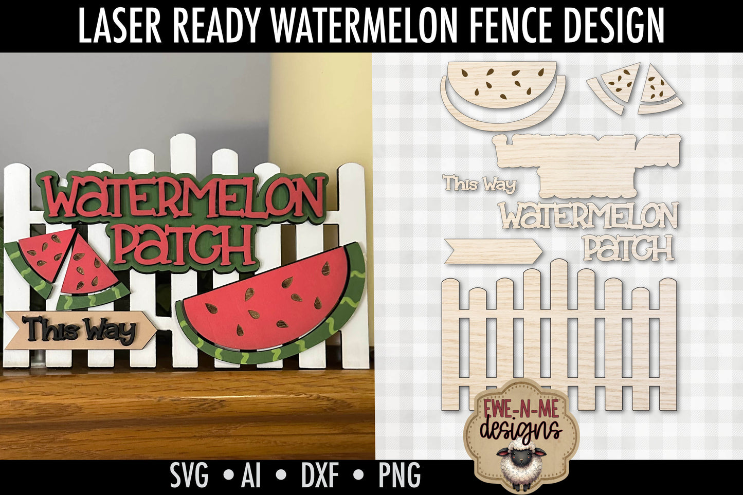 Watermelon Patch with Fence - Laser Cut SVG File