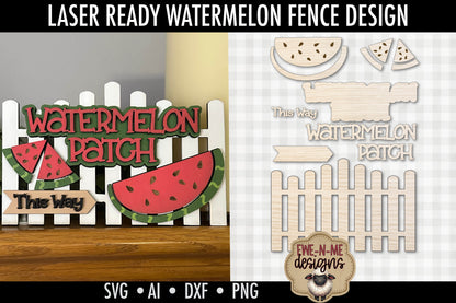 Watermelon Patch with Fence - Laser Cut SVG File