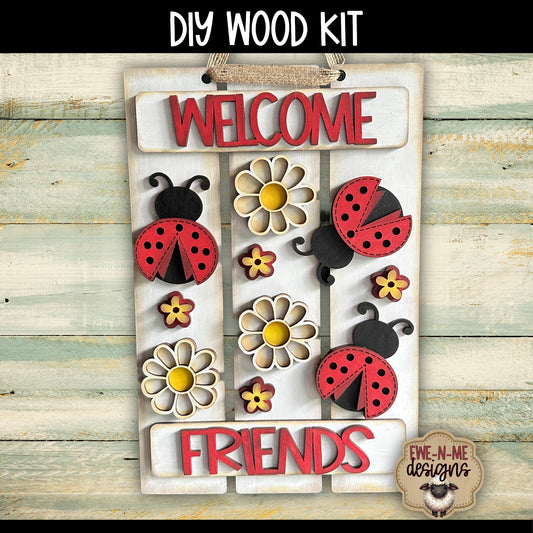 Ladybug Daisy Welcome Friends Sign | DIY WOOD KIT
