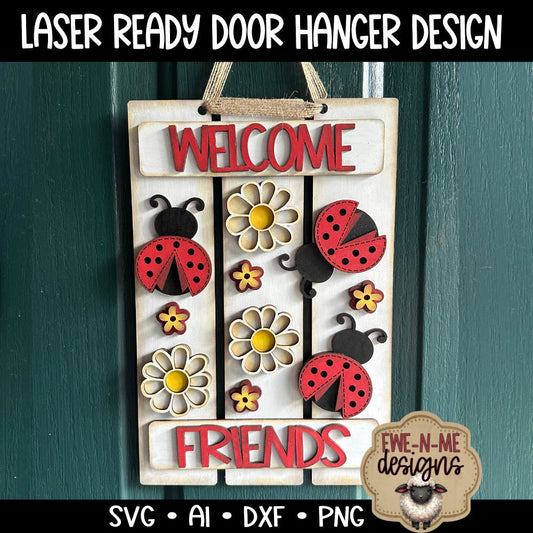 Welcome Friends Ladybug Pallet Sign Door Hanger | Laser Cut SVG