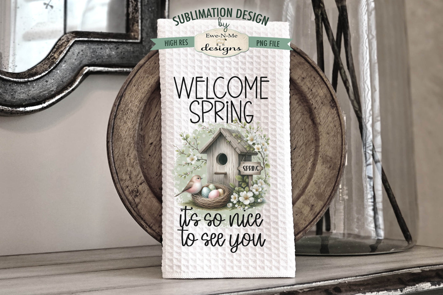 Spring Flowers and Bird Houses - Bundle of 5 - Kitchen Towel Sublimation Designs