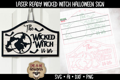 Wicked Witch with Bats Door Hanger - Laser Cut SVG