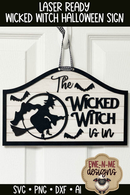 Wicked Witch with Bats Door Hanger - Laser Cut SVG