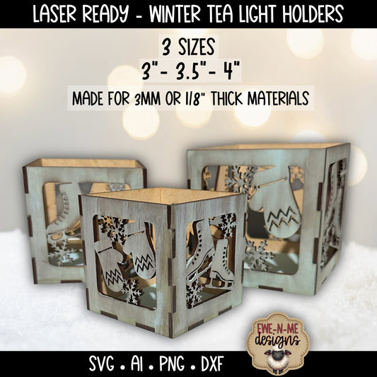 Winter Tealight Holder - 3 Sizes | Laser Cut SVG File