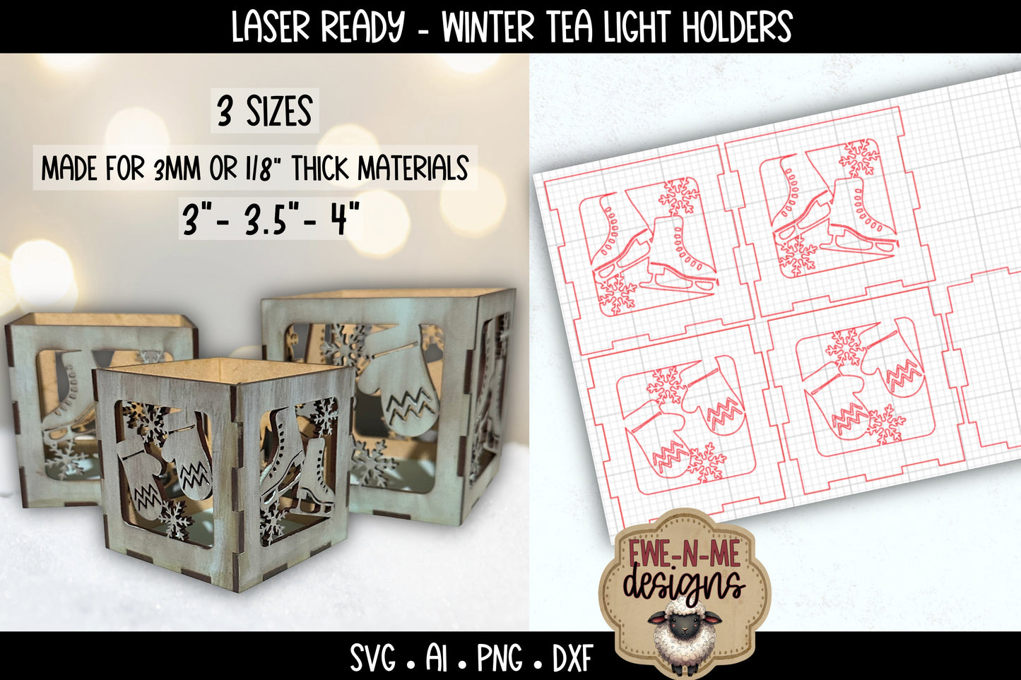 Winter Tealight Holder - 3 Sizes | Laser Cut SVG File