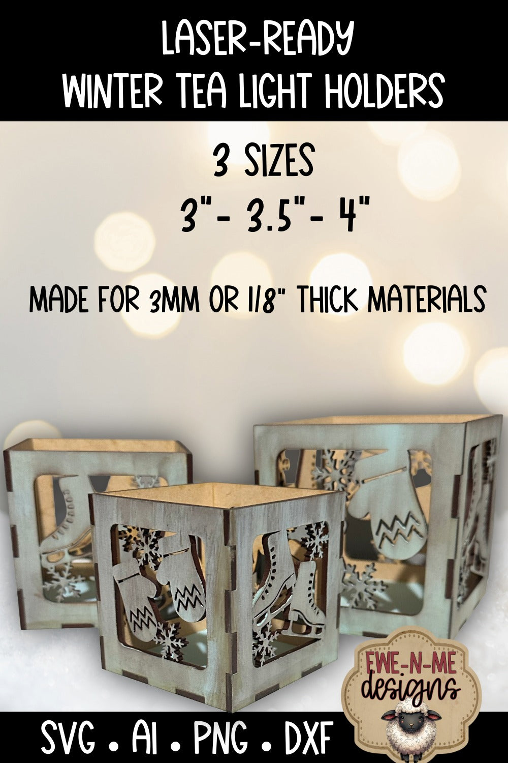 Winter Tealight Holder - 3 Sizes | Laser Cut SVG File